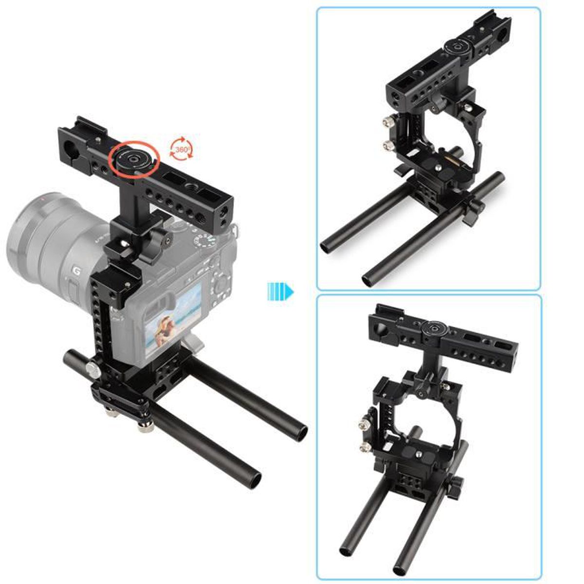 Rig cage pour sony a6500/a6300 avec top poignée 15mm tige système embase image
