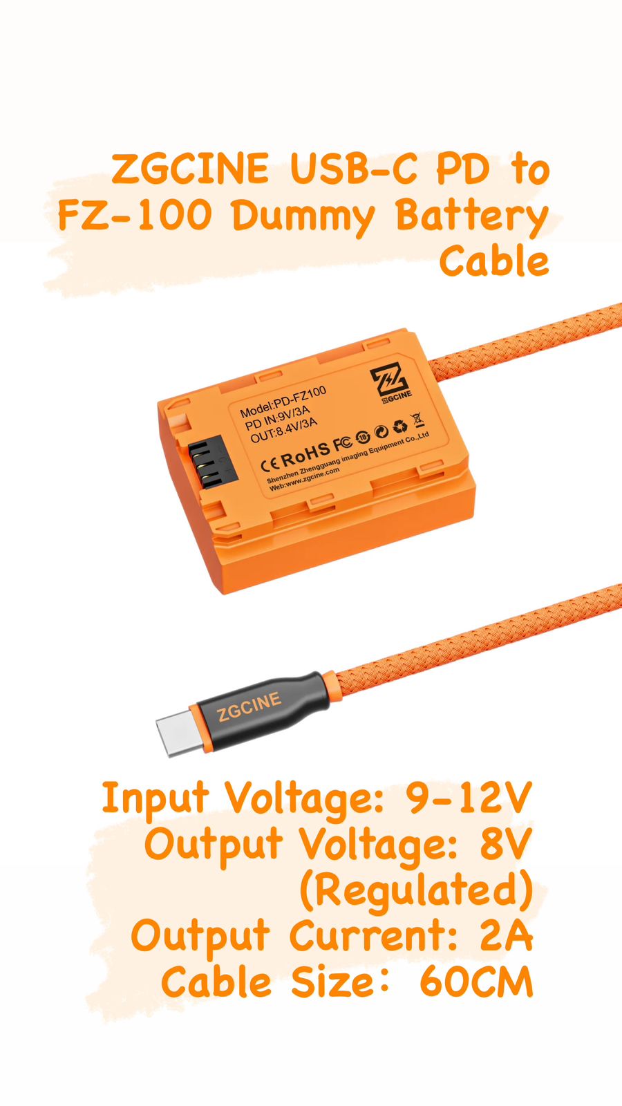 ZGCINE USB-C PD vers FZ-100 Dummy Battery Cable  image