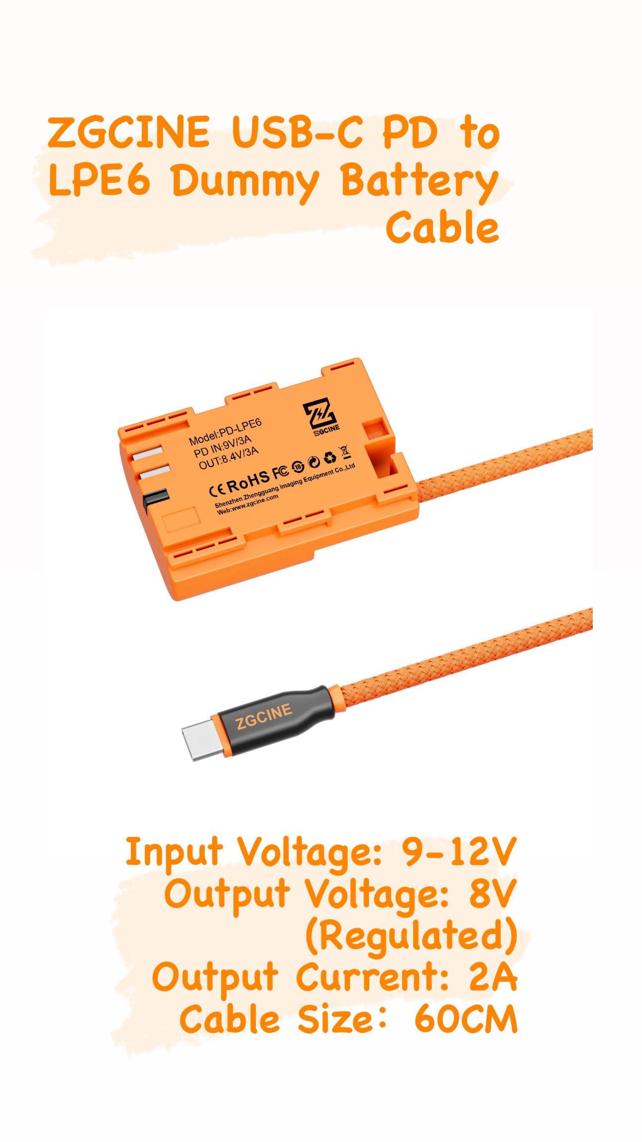 ZGCINE USB-C PD toLPE6 Dummy Battery Cable image