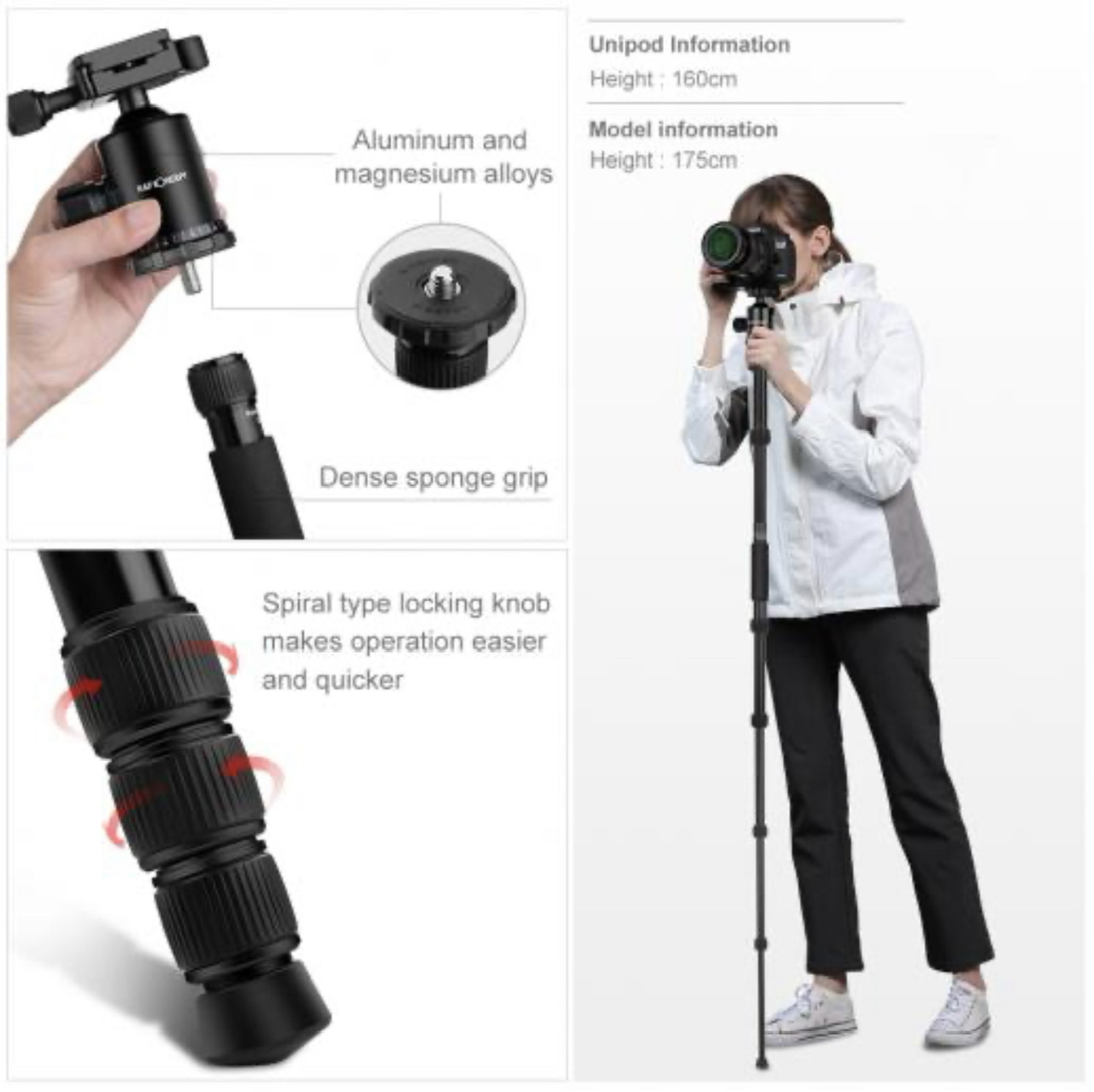 TM2515 Aluminum Tripod Monopod for DSLR Camera 60 inch 5 Sections image